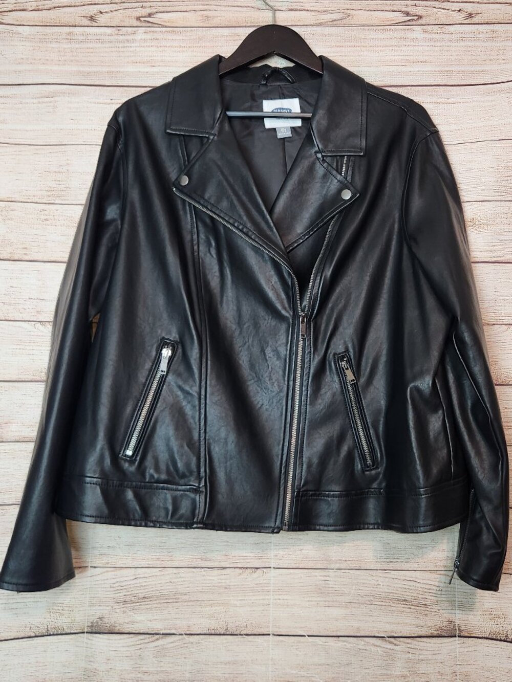 Old Navy Moto Jacket Women's XXL Black Faux Leather Asymmetric Zip Button